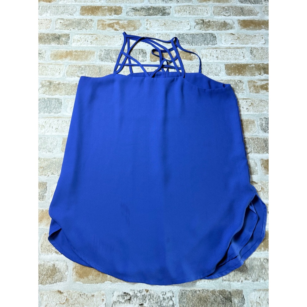 Express Barcelona‎ Cami Womens XS Blue Strappy Lattice Neck Sleeveless Tank Top